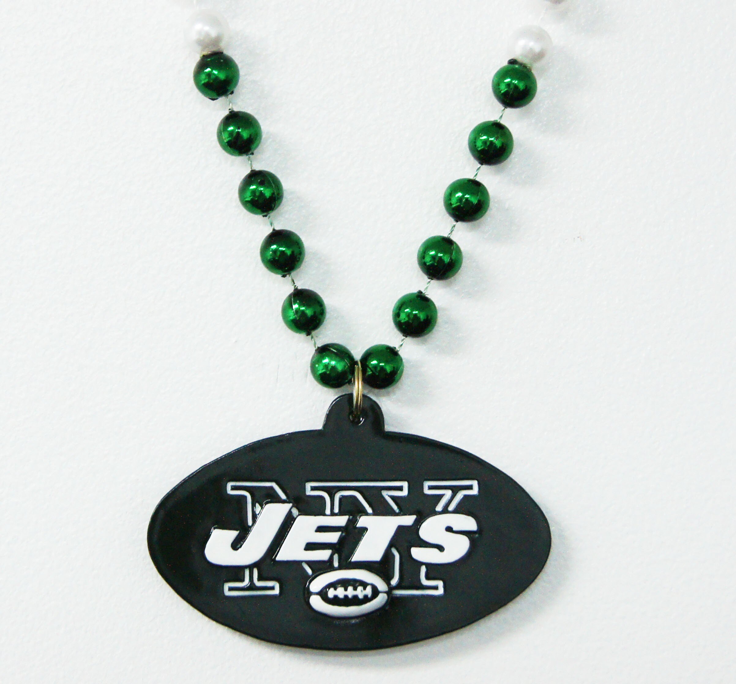 New York Jets Spiral Football Necklace Leather Beads
